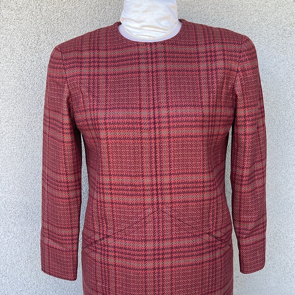 Carolyne Roehm vintage 80s plaid wool midi dress - Picture 2 of 7
